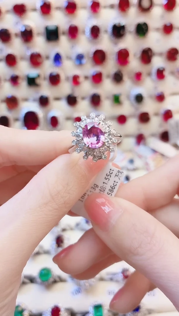 帕帕拉恰戒指彩色蓝宝石18K金镶嵌1