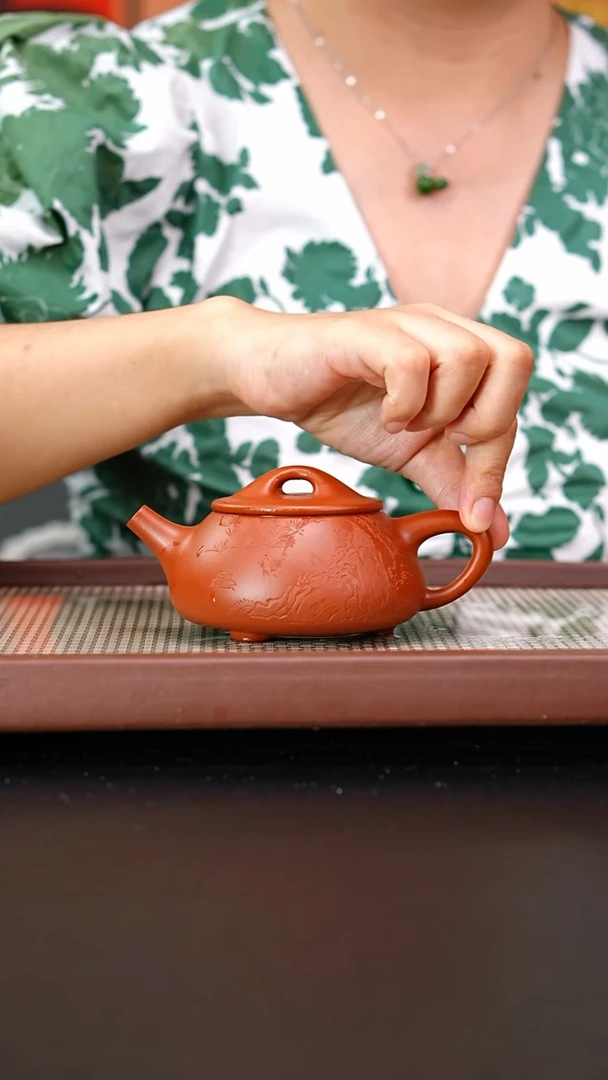 茶壶紫砂赵庄朱泥景舟石瓢170刻绘达摩品心