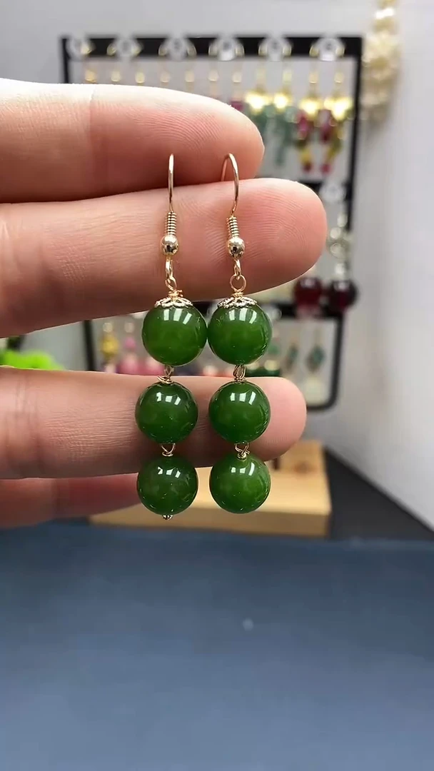 【闪购商品】和田玉耳饰银S925镀金镶嵌尺寸10mm连珠01