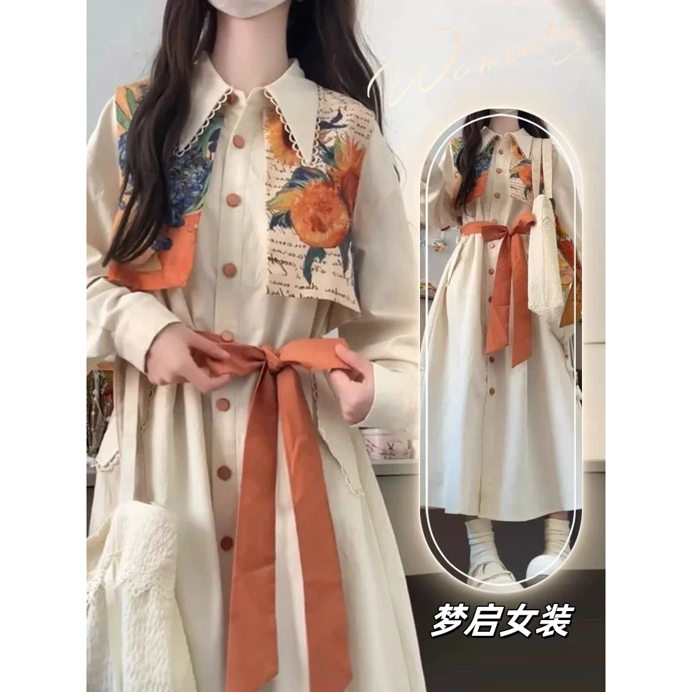大码女装春季新款韩版假两件衬衫连衣裙女高级感减龄显瘦中长裙子