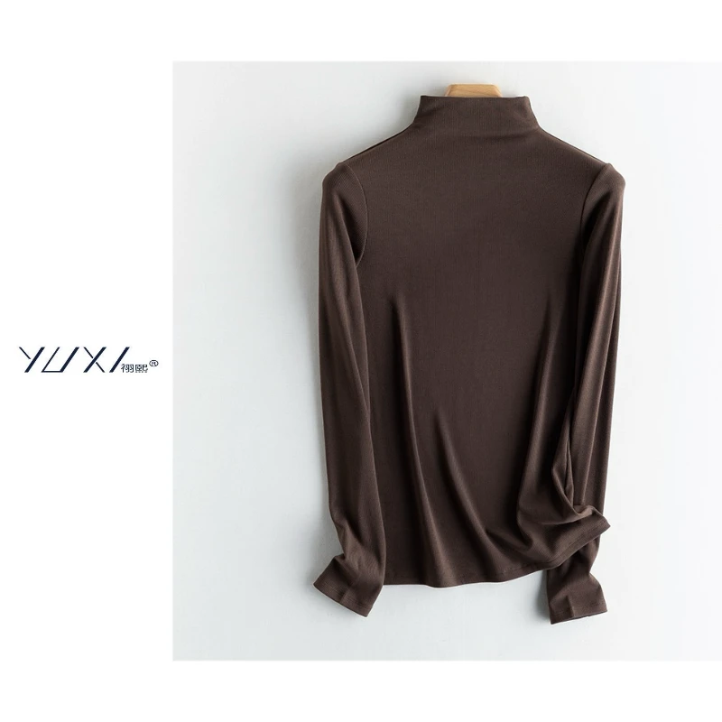 《气质天鹅颈半高领》桑蚕丝螺纹加绒内搭弹力长袖打底保暖显瘦上衣