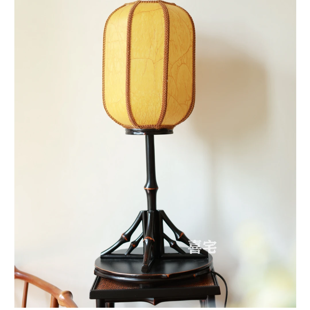 中式筇竹仿古竹编台灯客厅卧室禅意复古竹制工艺品摆件