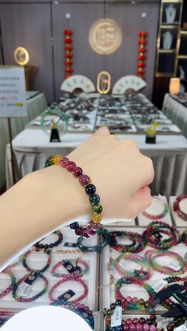 未镶嵌老矿碧玺色标油料单圈手串8mm+碧玺dan多样性发货一条