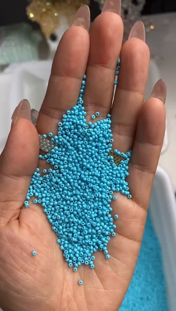 玻璃1536卡2米珠实色1瓶松石蓝