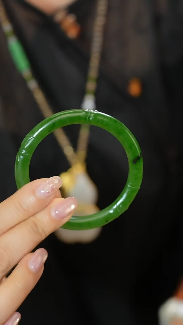 未镶嵌手镯和田玉竹节 圈口57