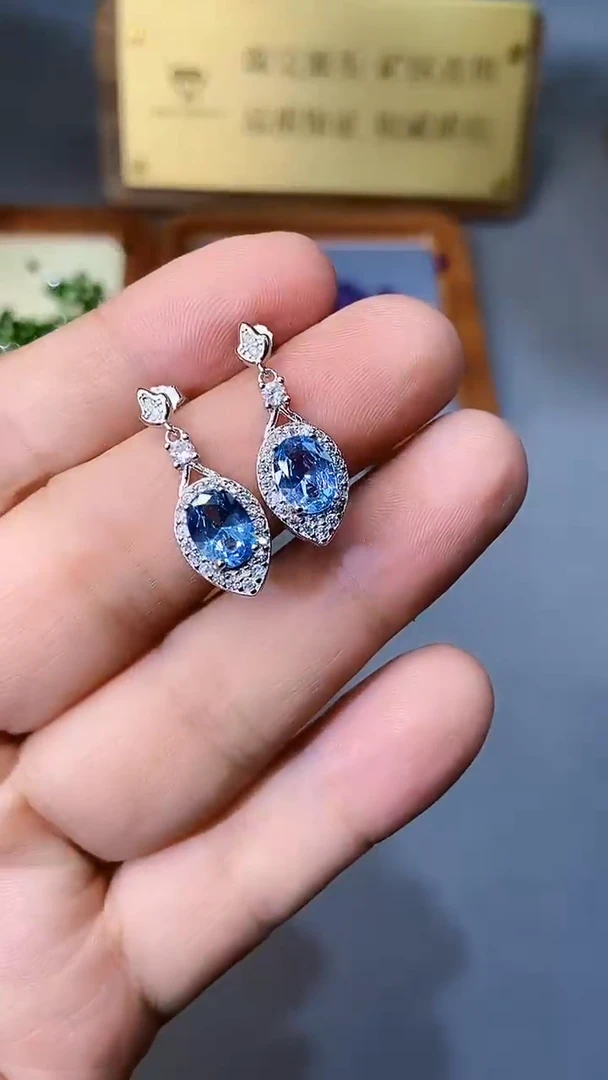 【闪购商品】海蓝宝石耳饰银S925镶嵌354