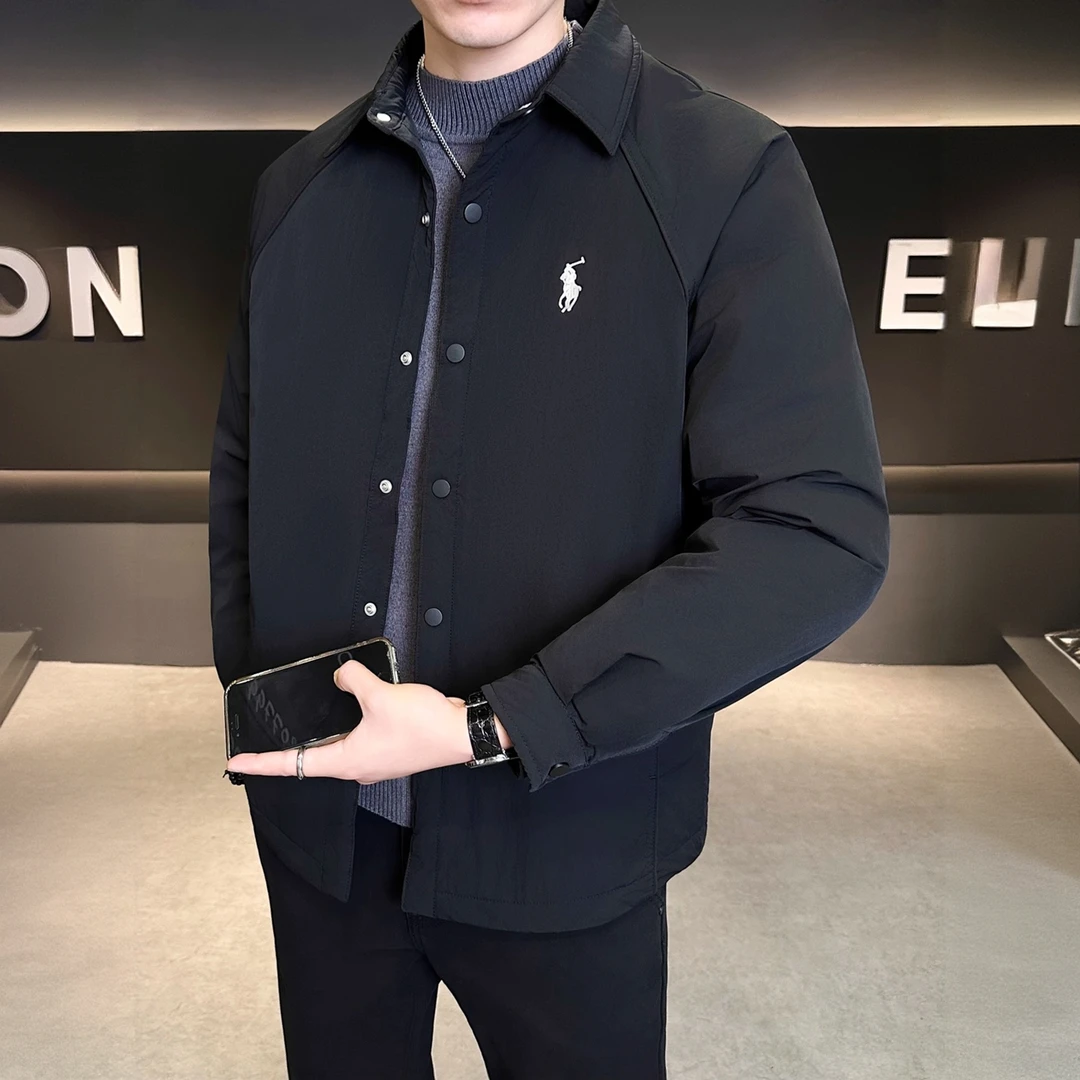 轻薄刺绣羽绒服男士翻领2025秋冬季潮流帅气保暖外套男高级感冬装