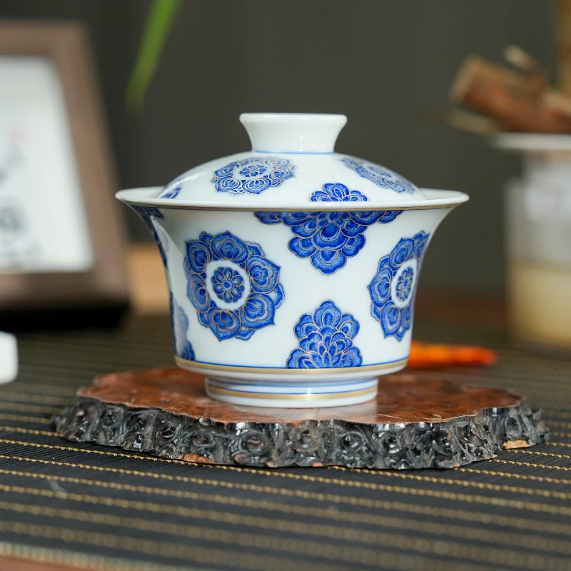 【栗子严选】壹溪风月团花二才盖碗Yxfy13