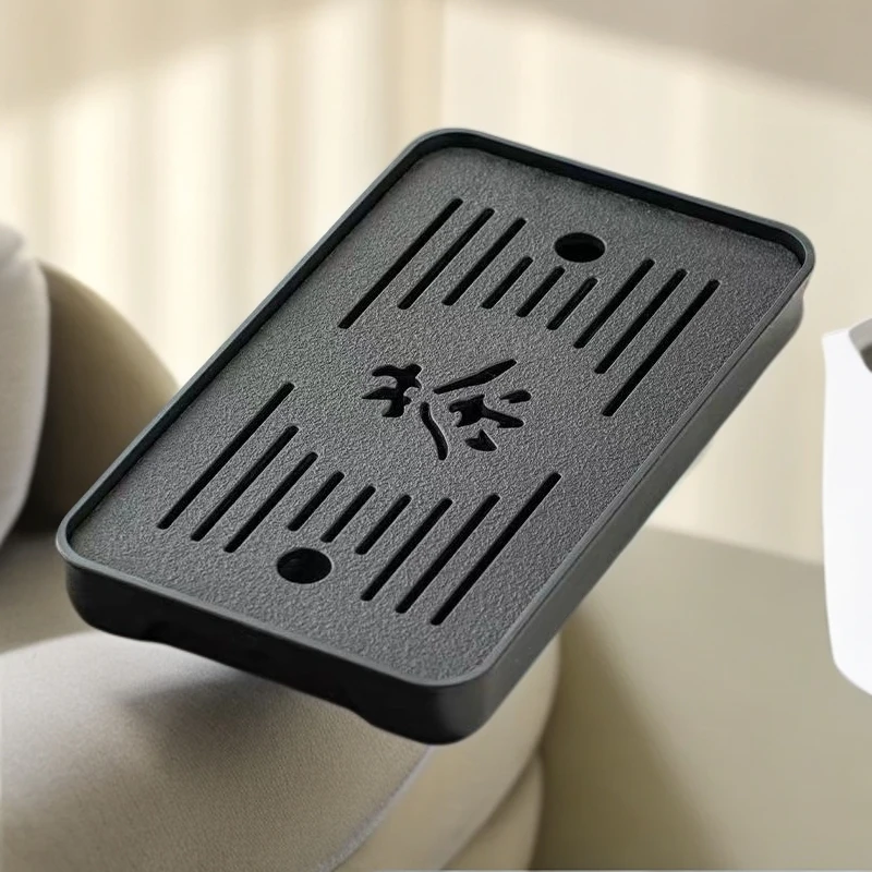 梅花茶韵仿乌金瓷石茶盘储水茶海小型茶盘干泡台茶盘茶道干泡茶盘