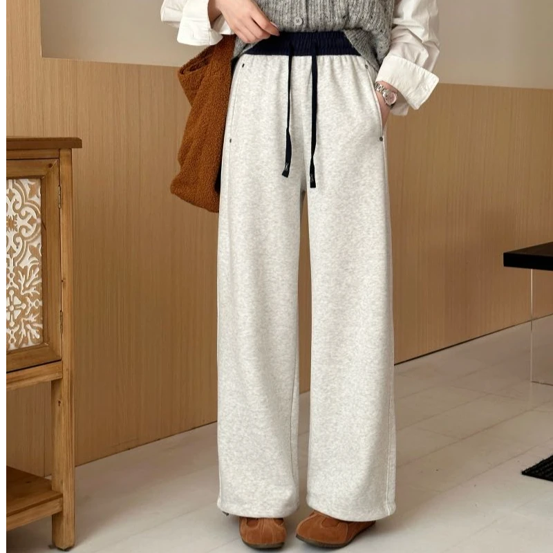 hd【长裤系列】漫调铆钉 加绒长裤 美式撞色 松紧腰抽绳阔腿休闲裤