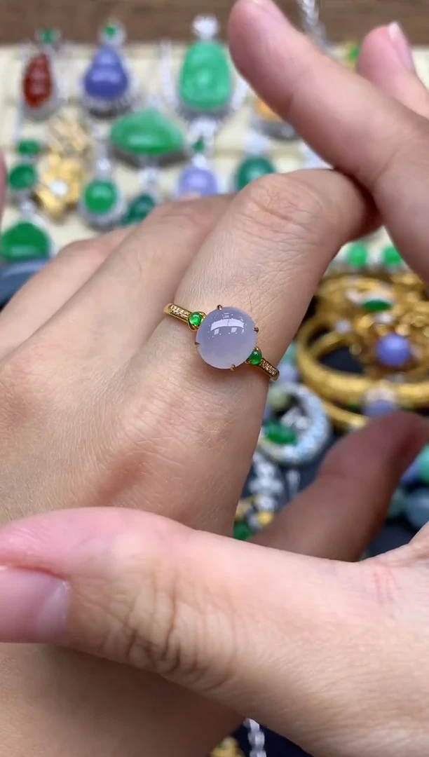 翡翠戒指18K金镶嵌128-春日珠宝