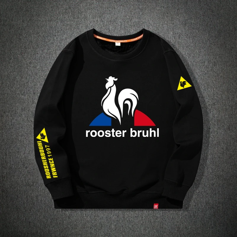 法国公鸡新款秋冬季男士棉质圆领加绒卫衣打底衫宽松大码休闲上衣