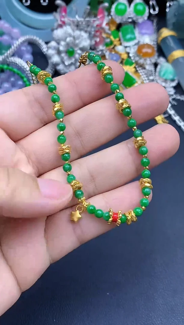 足金镶嵌手链翡翠677-春日珠宝