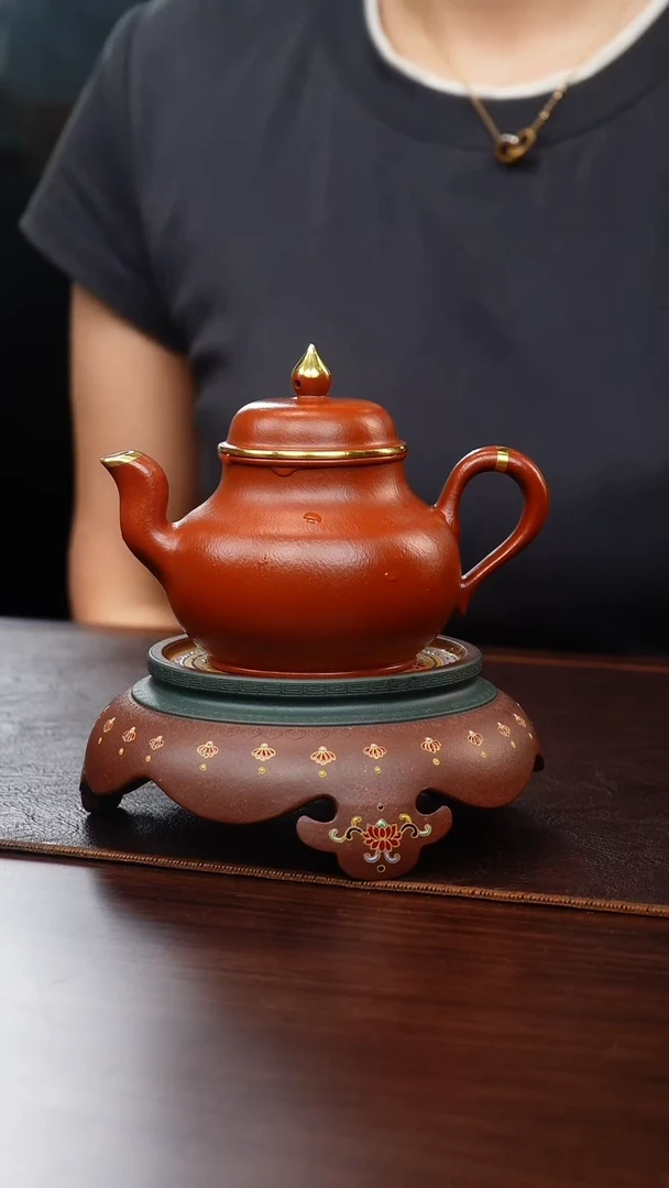 茶壶紫砂侯峰大红袍迦蓝壶包金150cc