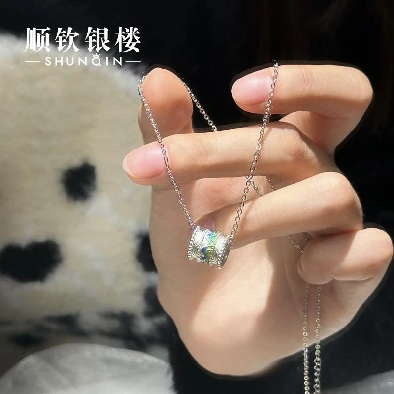 顺钦银楼 坠链均925银珐琅 【千里江山项链】S925银简约时尚精致