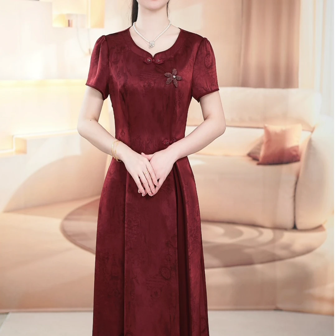 【梦雅女装】2025夏季新款修身新中式改良气质复古国风优雅连衣裙