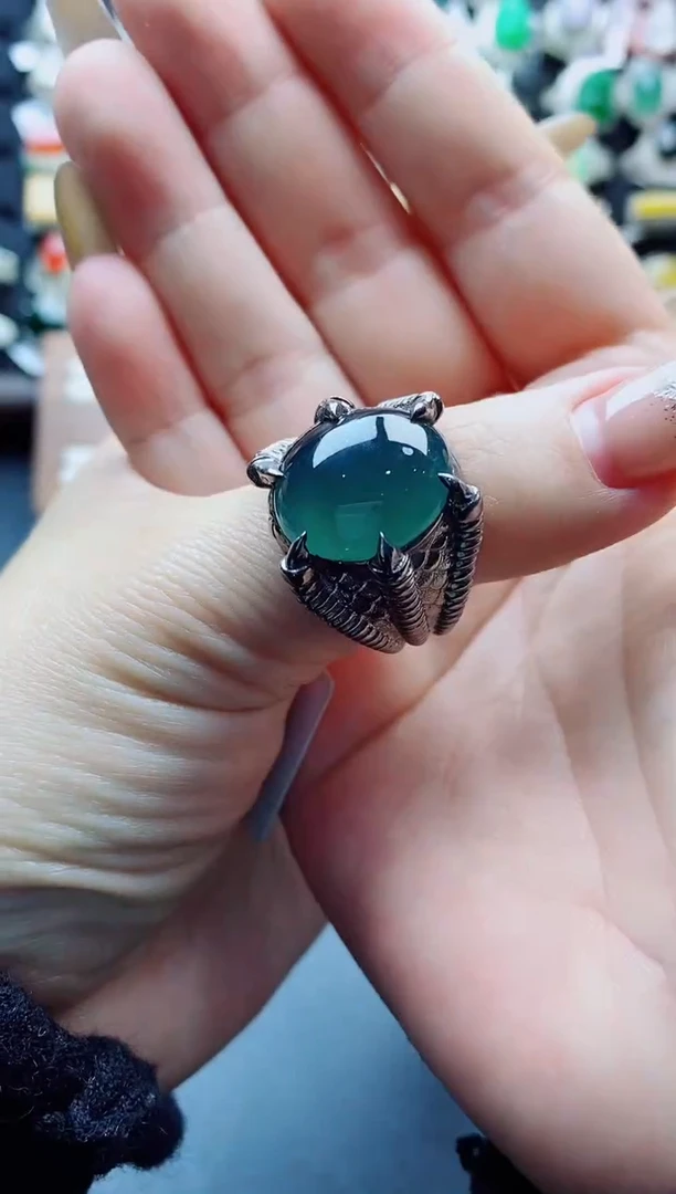 银S925镶嵌戒指翡翠左*天然翡翠A货男戒
