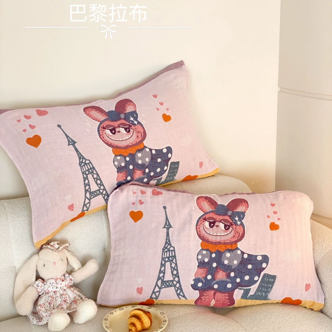 枕巾-拉布兽全棉四层纱布卡通100%纯棉超大枕巾柔软透气四季MAY