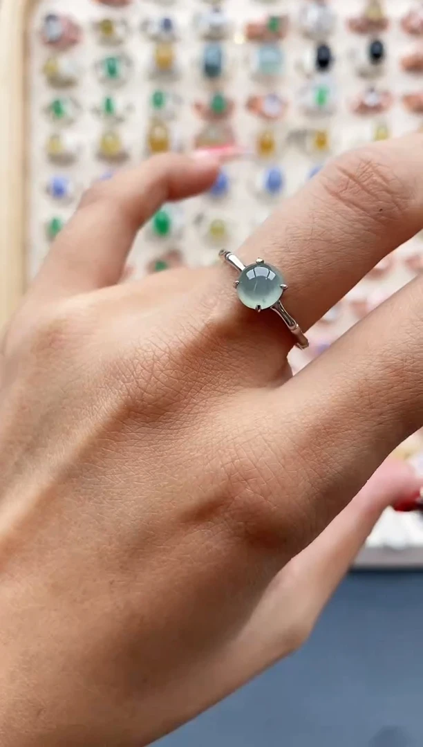 【闪购商品】翡翠戒指银S925镶嵌缅甸天然A货翡翠111  9+1