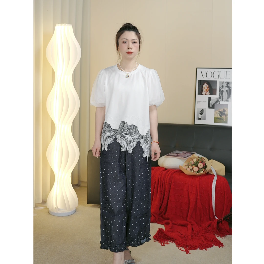 【板娘】5507夏季蕾丝碎花新款高级感两件套2025短袖裤子套装