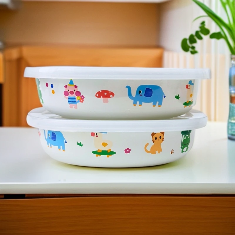 20CM加厚搪瓷深型小圆盘珐琅欧式带盖盆水果盘锅2个装