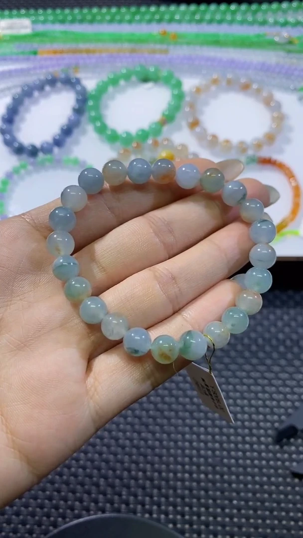 散珠翡翠卡7加飘花洒金手串
