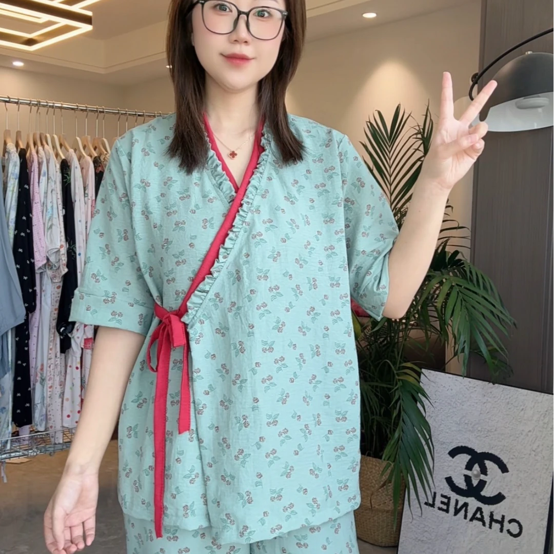双纱棉套装女士睡衣家居服休闲外穿居家柔软四季可穿女士短袖居家