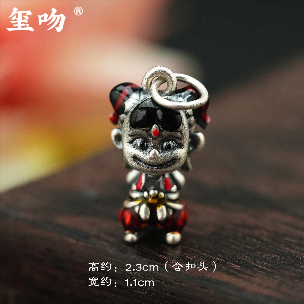 吊坠足银 【玺吻】足银999 国风景泰蓝哪吒吊坠 哪吒同款足银吊坠