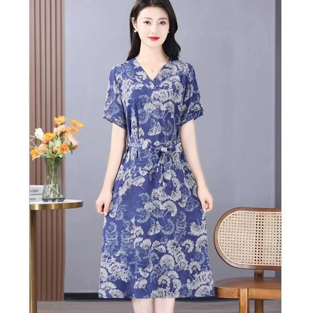 M1798女装短袖连衣裙气质时尚夏季休闲百搭中长款裙子