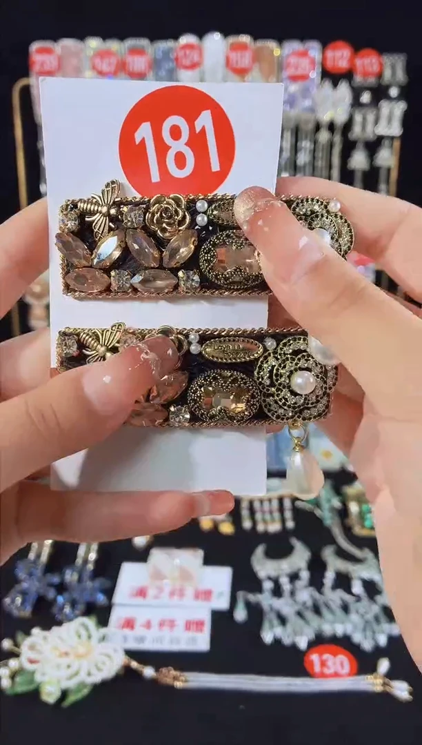 仿水晶锌合金181原创重工发夹1对