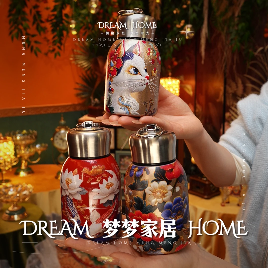 小号300毫升新年彩绘316不锈钢保温杯保冷保热复古时尚小胖丁