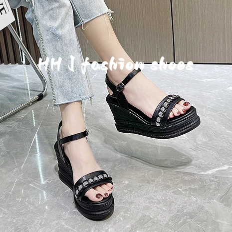 一字带凉鞋女2025新款韩版夏季时尚高跟鞋时装坡跟鱼嘴舒适罗马鞋