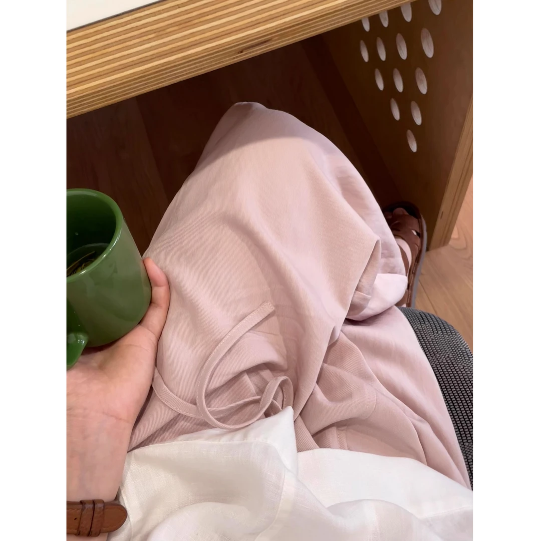 舒适冰凉垂感粉色休闲裤女2025夏季新款百搭显瘦直筒阔腿裤子