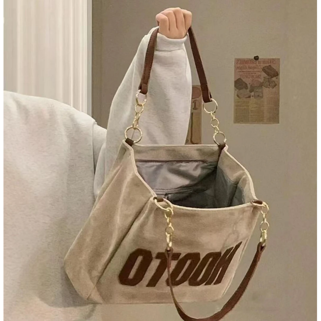 大学生上课单肩帆布大包包女大容量2025新款高级质感通勤托特包LQ