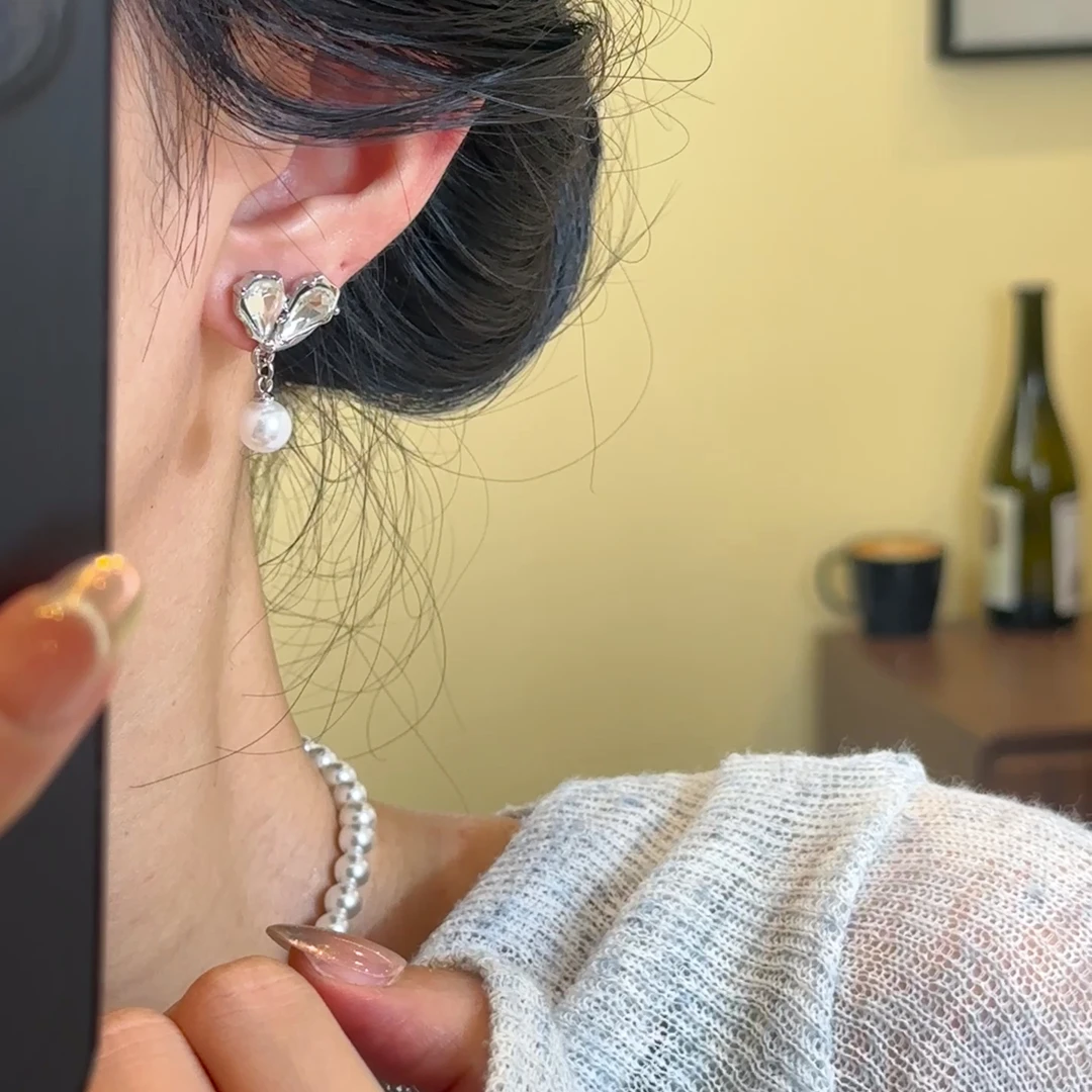 H629 爱心珍珠耳环法式小众简约