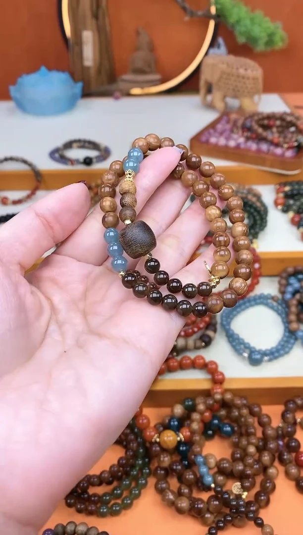 【闪购商品】库克手串未镶嵌双圈库克菩提和田且末糖蓝水手串