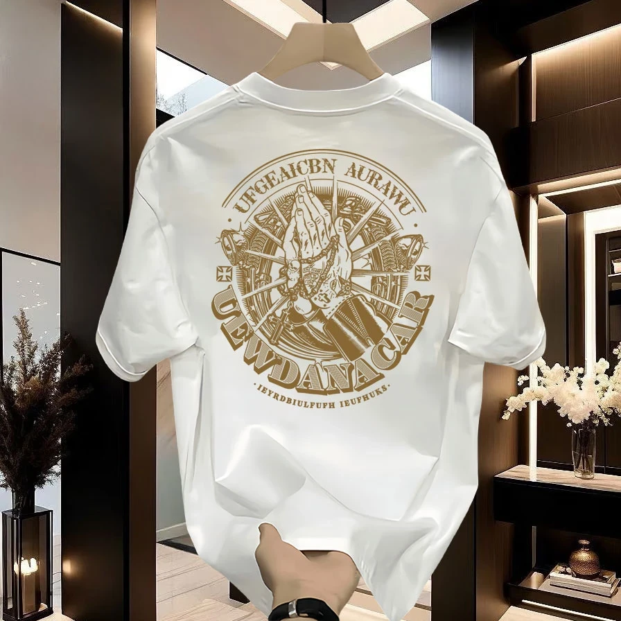 重磅痞帅潮流夏季潮男士印花纯棉上衣美式休闲圆领百搭短袖T恤衫