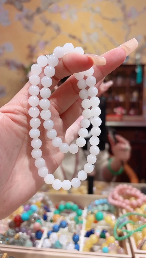 颈饰银S925镶嵌和田玉精品和田羊脂白8咪万能链