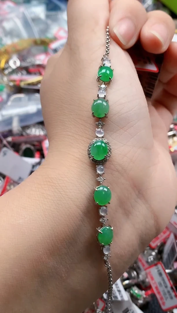 银S925镶嵌戒指翡翠天然A货缅甸翡翠