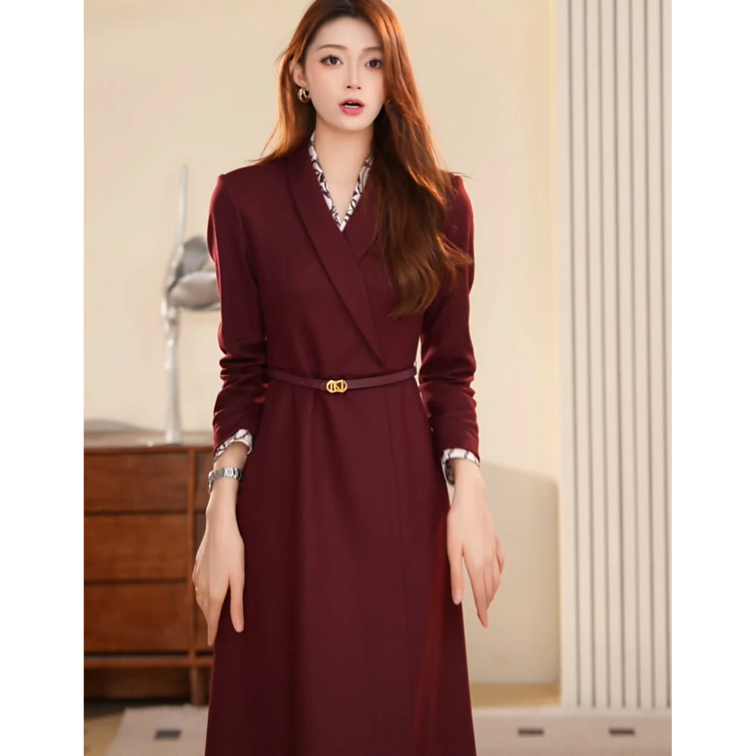 NEXY.CO/奈蔻2025新品羊绒羊毛可脱卸丝巾连衣裙XF06295A7