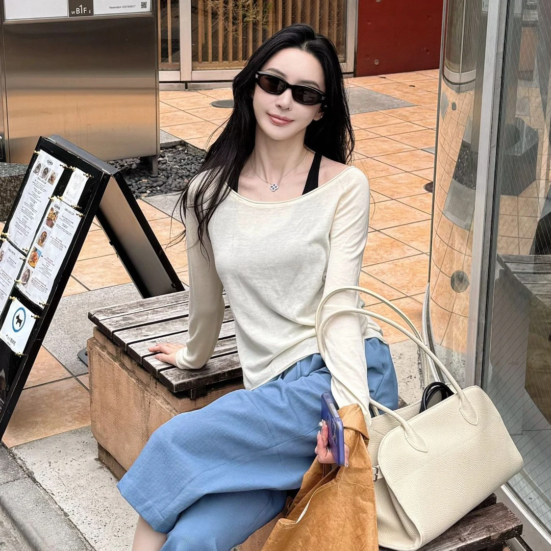 菠萝宝宝yuna【月弧领云柔空气感打底衫】莱赛尔桑蚕丝加棉针织YG5