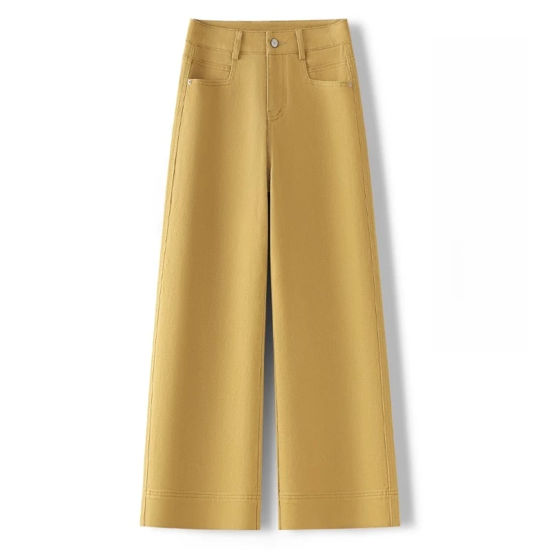 姜黄色阔腿牛仔裤女2025春秋季新款高腰今年流行的爆款宽松直筒裤