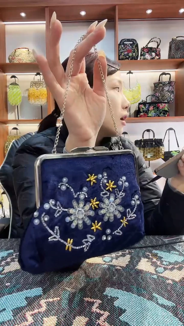 织物8号手工珠珠包包腋下斜跨包手拿包手提晚宴包