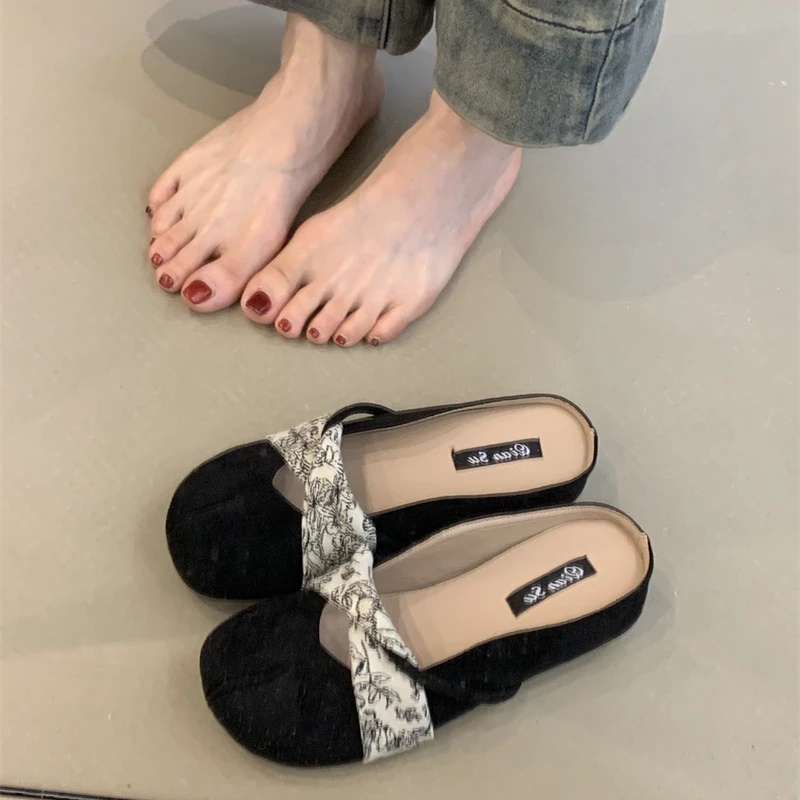 韩菲QS-1721-3复古玛丽珍鞋2025年法式绒面内增高一脚蹬懒人拖鞋