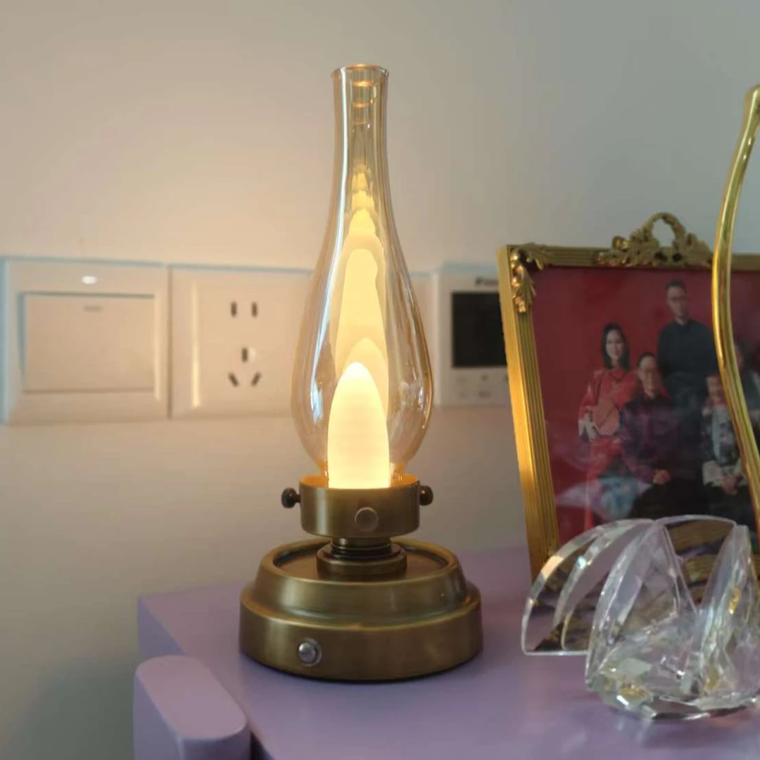 【奇居铜瓷】轻奢复古黄铜玻璃烛光台灯 家居装饰氛围灯小夜灯