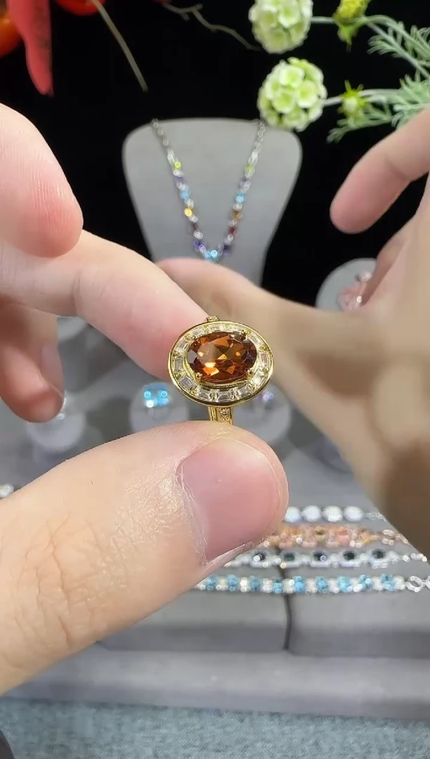 黄晶戒指银S925镶嵌6*8mm戒指