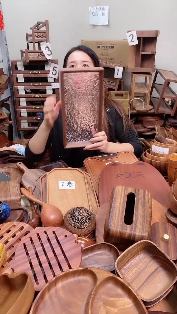 木  北美黑胡桃木岩石纹长方盘32*16*3.5cm