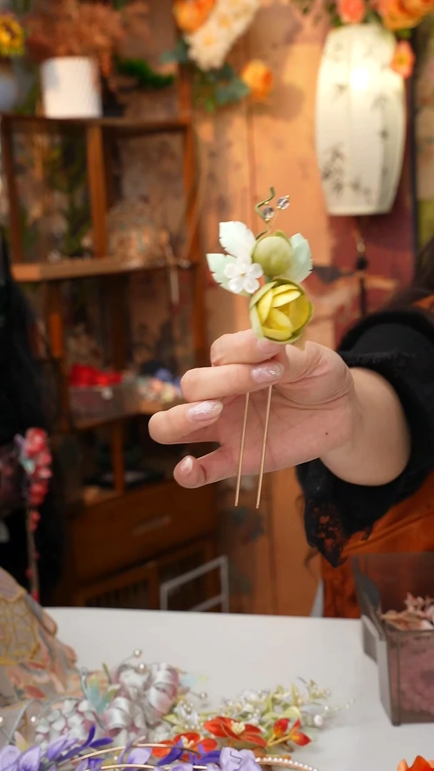 铜合金无锦簪阁非遗绒花