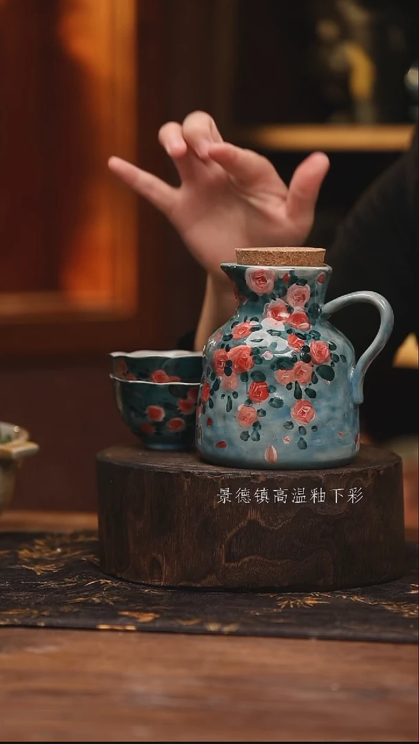 陶瓷 景德镇高温釉下手绘陶瓷@L748@