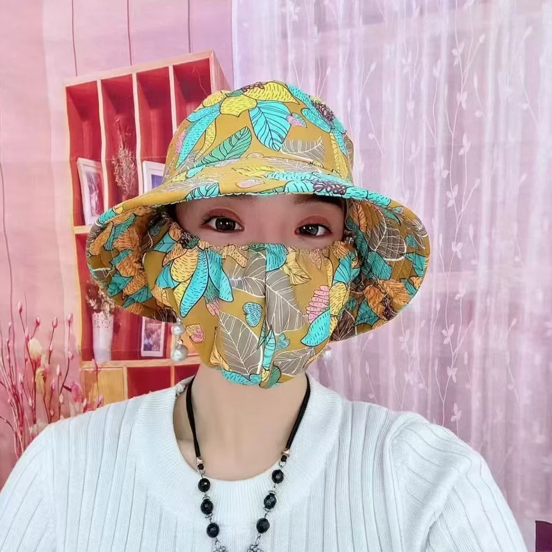 夏季防晒遮阳帽女士骑车遮脸渔夫帽大帽檐防紫外线太阳帽